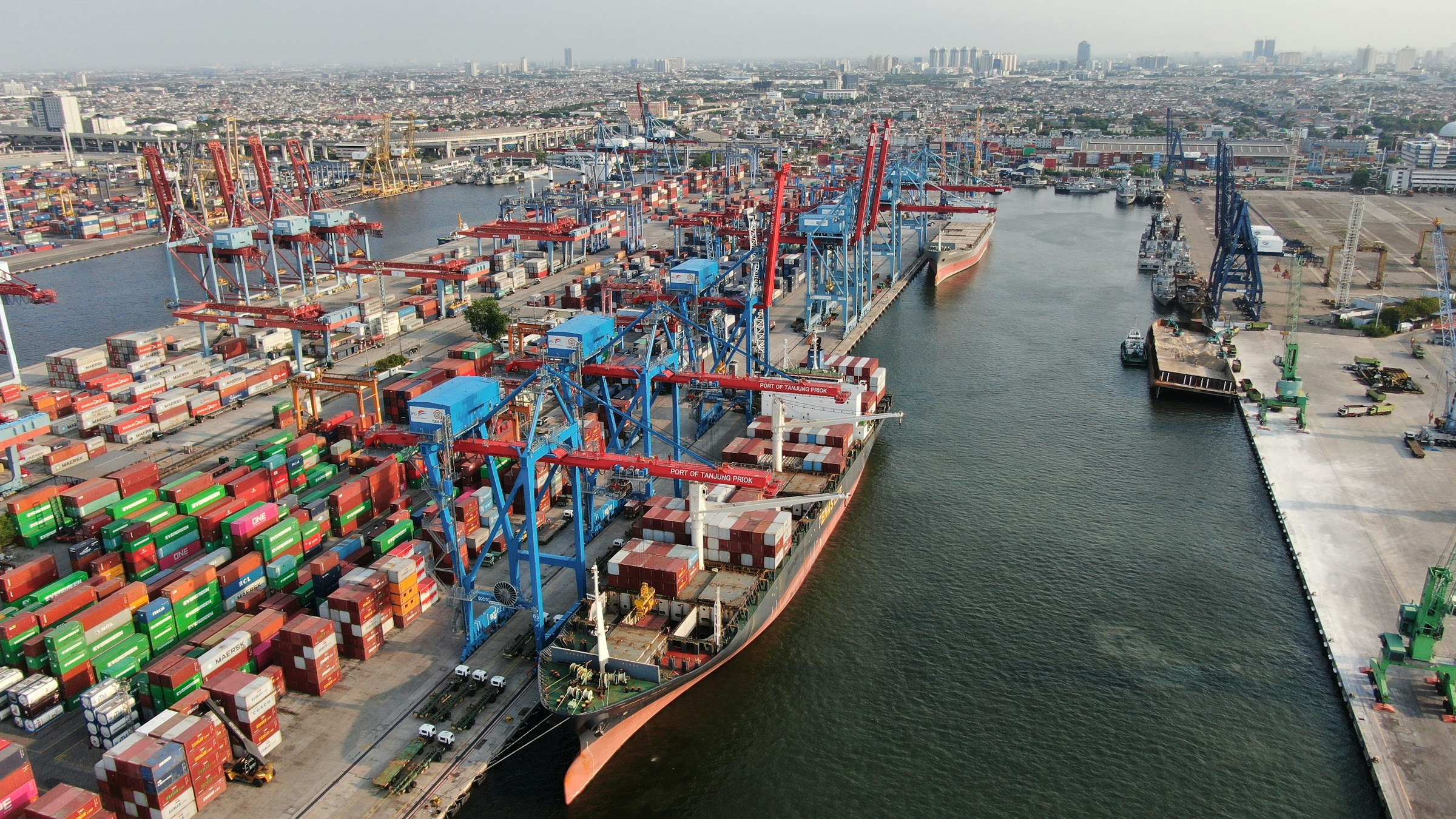Aerial view of an international container terminal